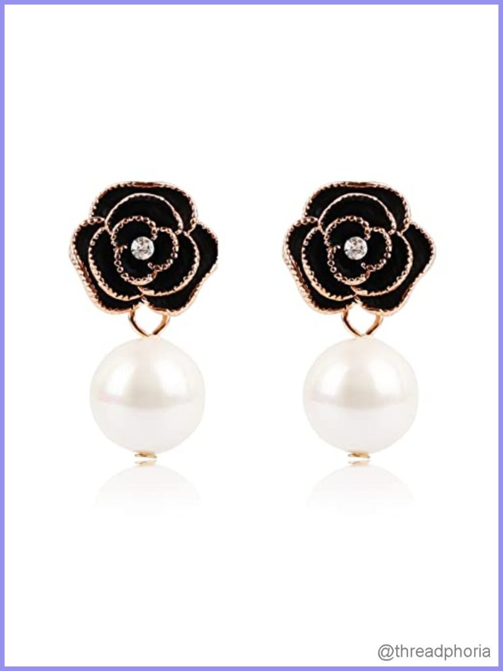 Gold Tone Rose Flower Pearl Rhinestone Stud Earrings for Women Pierced Statement